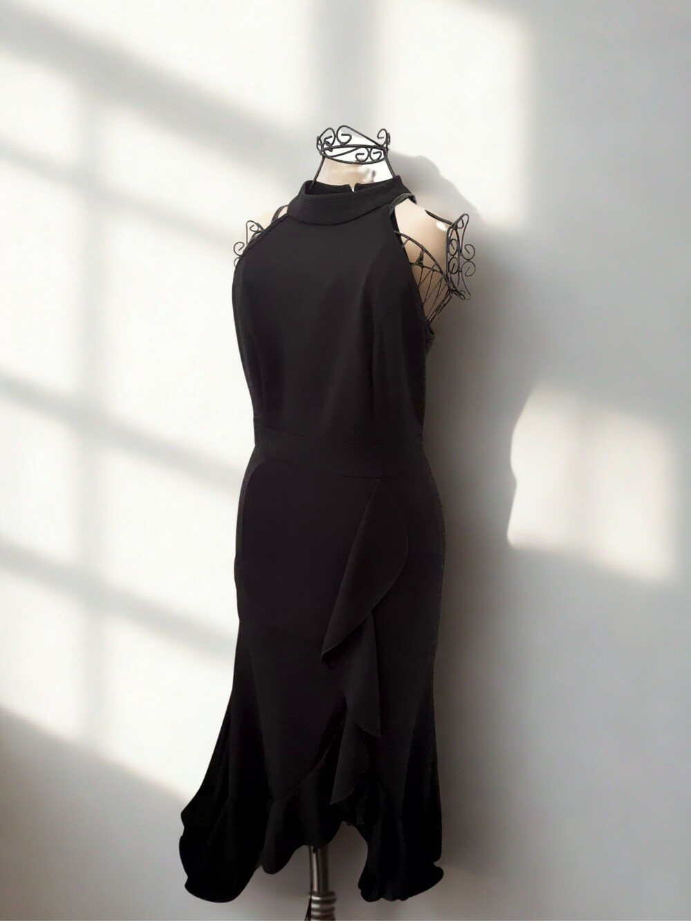WOOSEA Black High Neck Ruffle Mermaid Formal Maxi Dress NWT